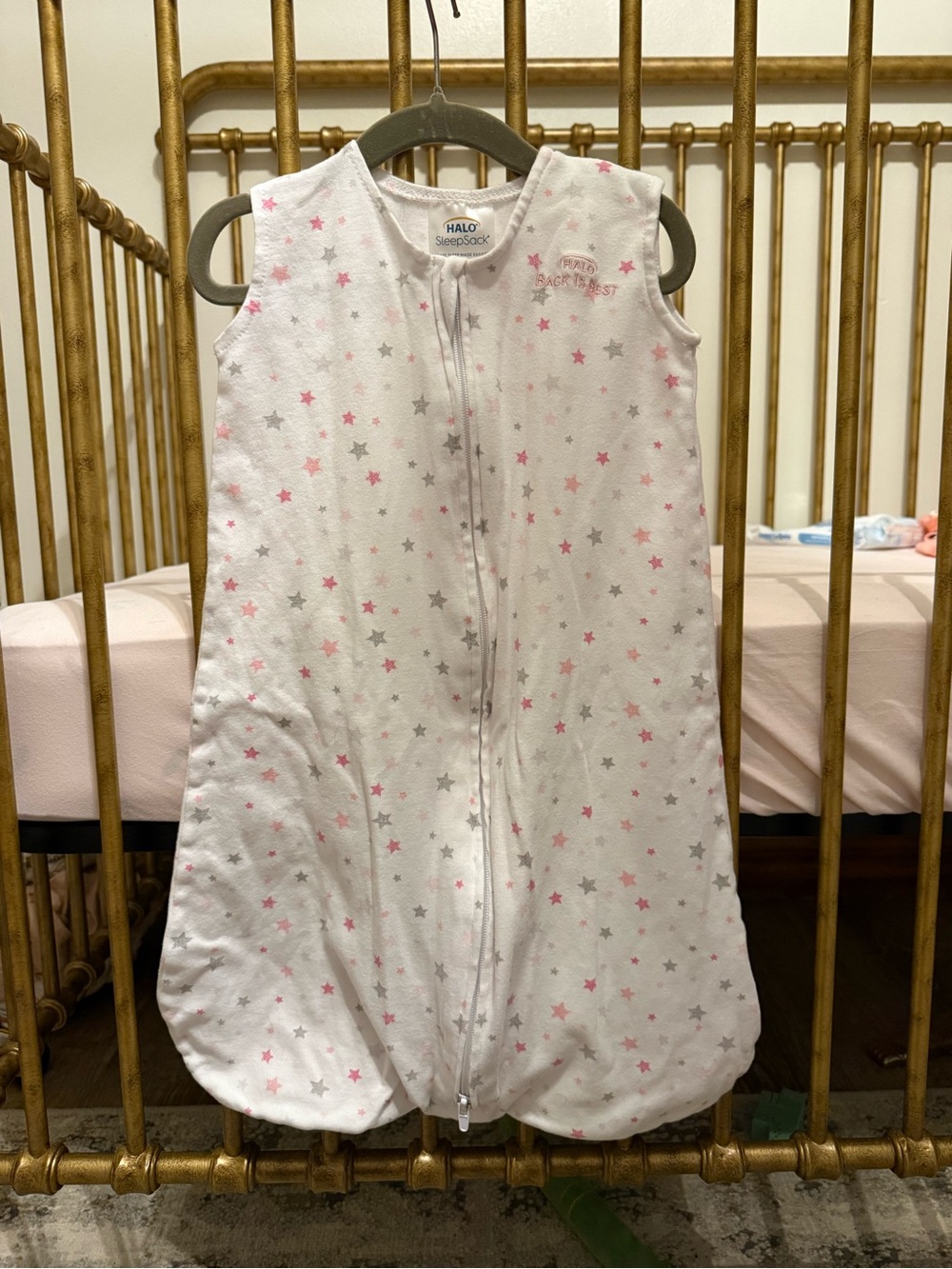 Halo White Sleeveless Sleep Sack with Pink and Gray Stars